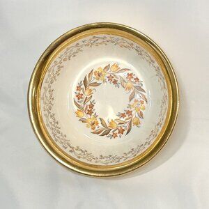Rare Vintage Floral Royal China Bowl w/ 22K Gold Trim USA 7" Mid-Century Elegant